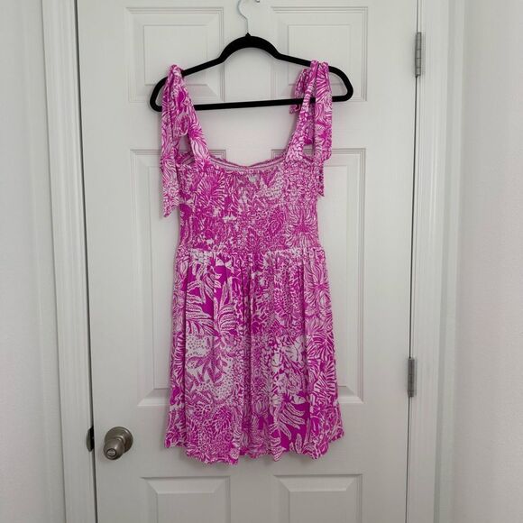 Lilly Pulitzer Rivera Dress Smocked Wild Fuchsia Medium - Picture 7 of 14